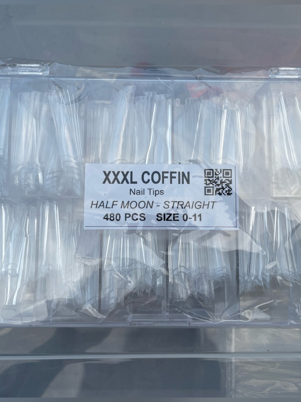 XXXL Coffin Half Moon Straight Clear Nail Tips - 480pcs